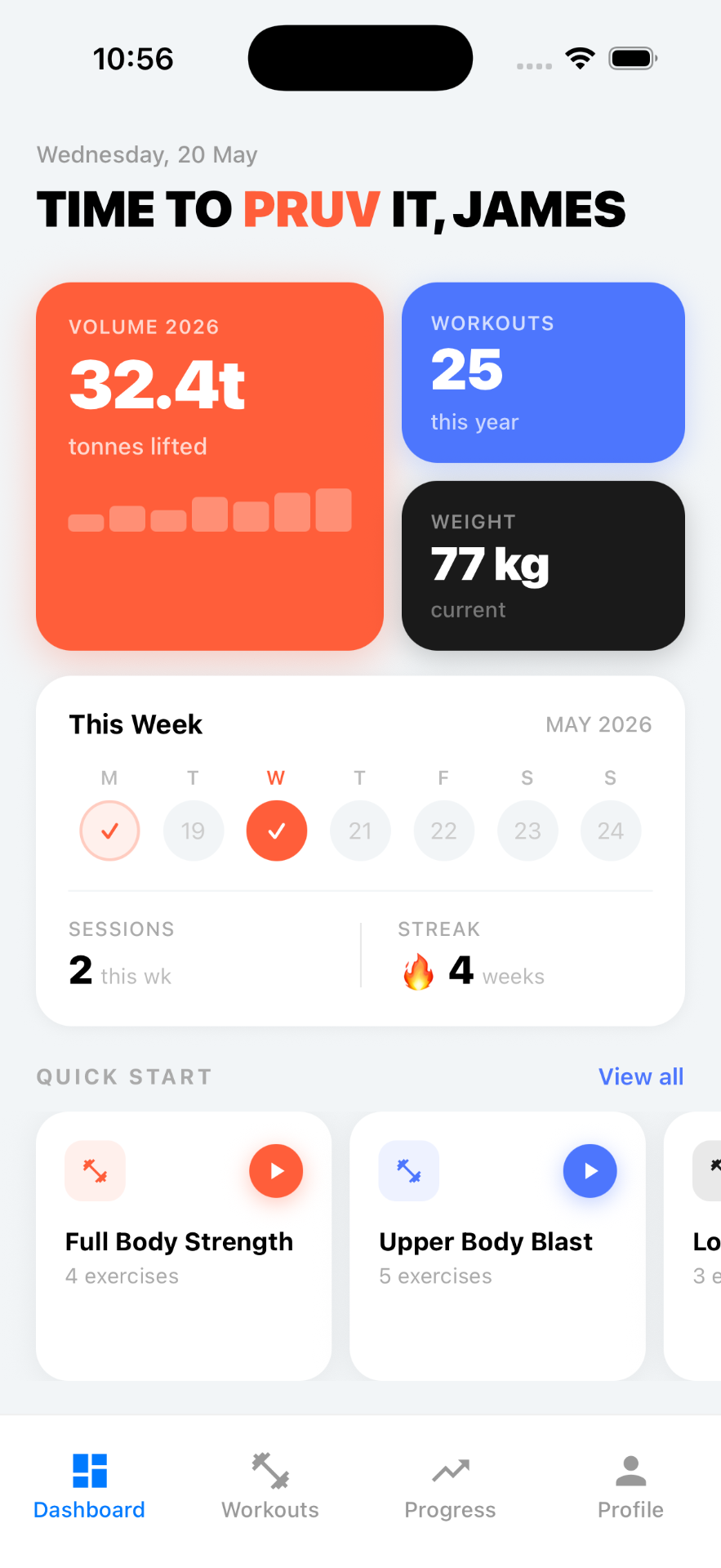 PRUV app dashboard